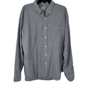 J. Crew Factory Tailored Cotton Navy White Gingham Plaid Button Down Men's XL